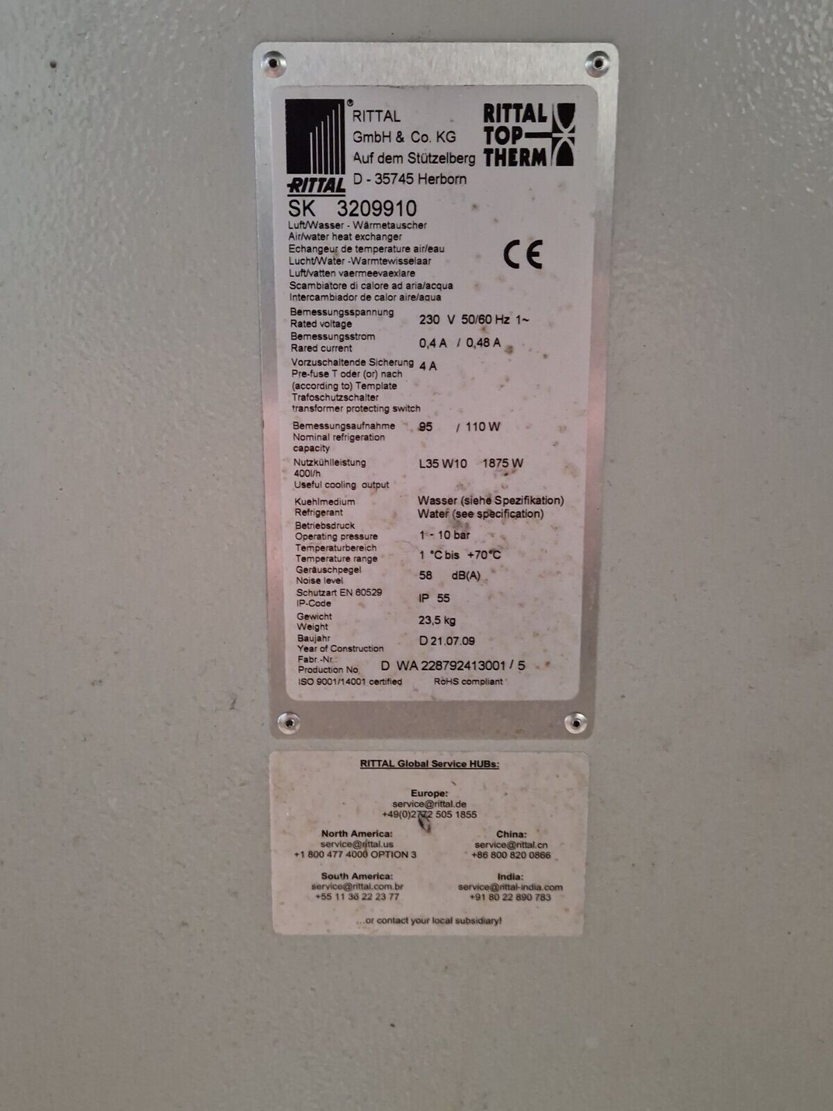 Rittal SK 3209910 Luft/Wasser-Wärmetauscher 1,875kW 400l/h 4A SK3209910 -used-