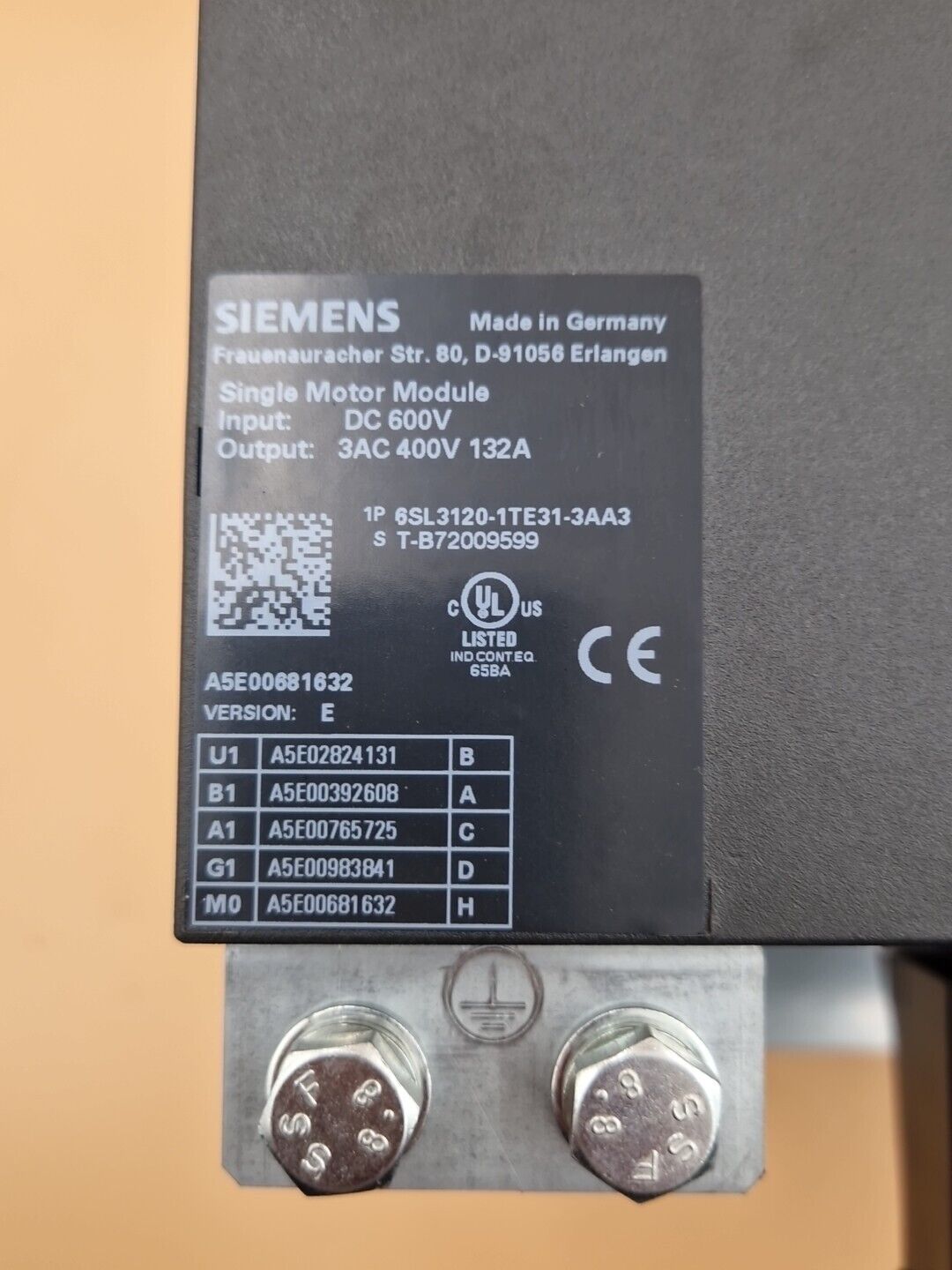 Siemens 6SL3120-1TE31-3AA3 / 6SL 3120-1TE31-3AA3 Sinamics Single Motor Module