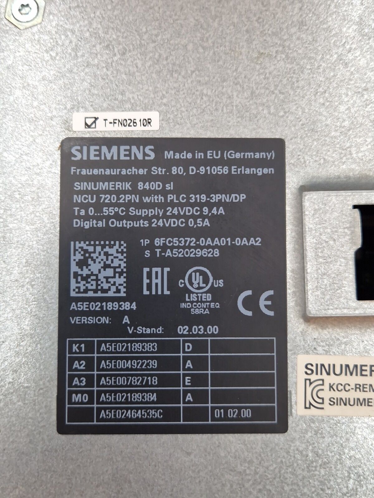 Siemens Sinumerik 840D / 6FC5372-0AA01-0AA2 / NCU 720.2 PN mit PLC / Ver.: A