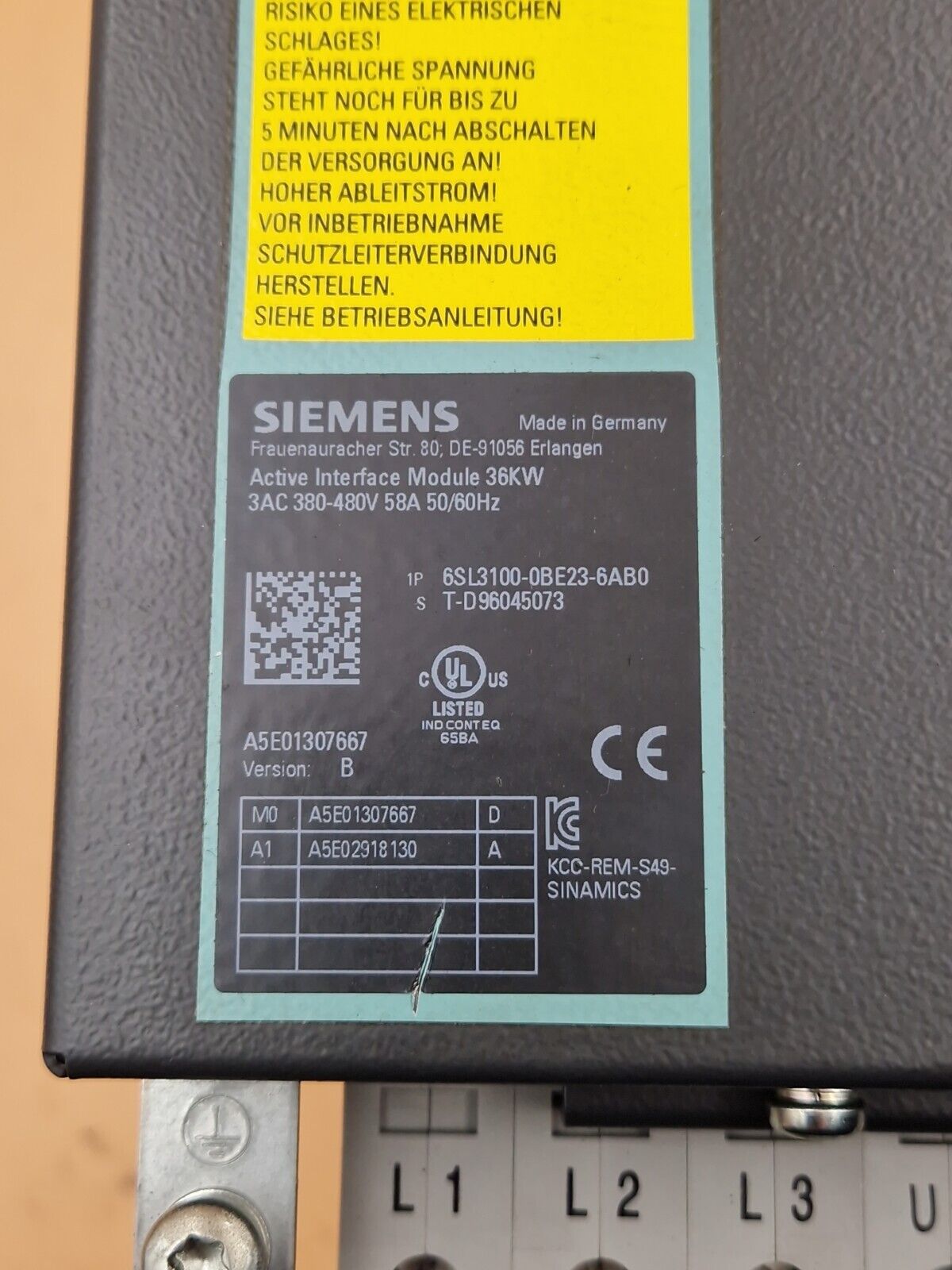 Siemens 6SL3100-0BE23-6AB0 / 6SL 3100-0BE23-6AB0 Active Interface Module 36KW