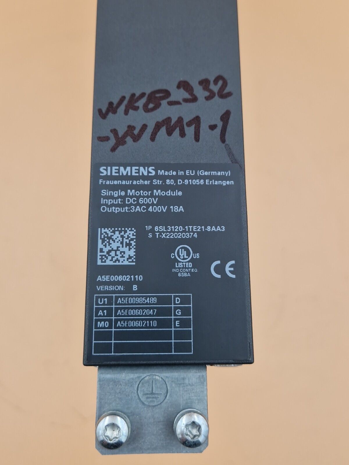 SIEMENS 6SL3120-1TE21-8AA3 SINAMICS S120 Single Motor Modul Version: B