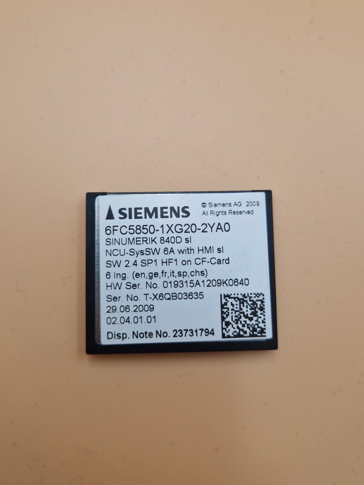 Siemens Sinumerik 6FC5850-1XG20-2YA0