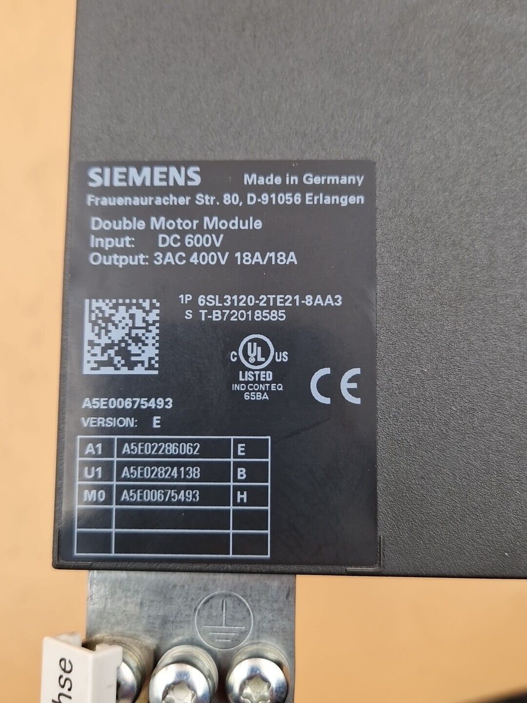 Siemens Sinamics S120 Double Motor Module 6SL3120-2TE21-8AA3 Version:E