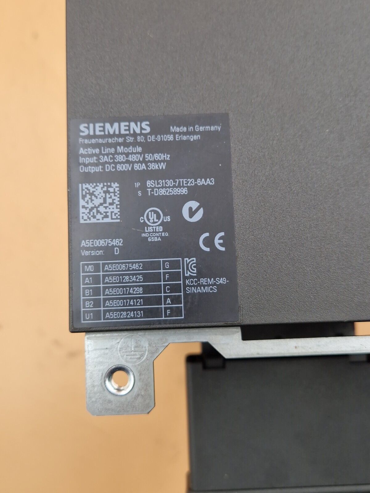 Siemens Sinamics Active Line Module 6SL3130-7TE23-6AA3 Version: D