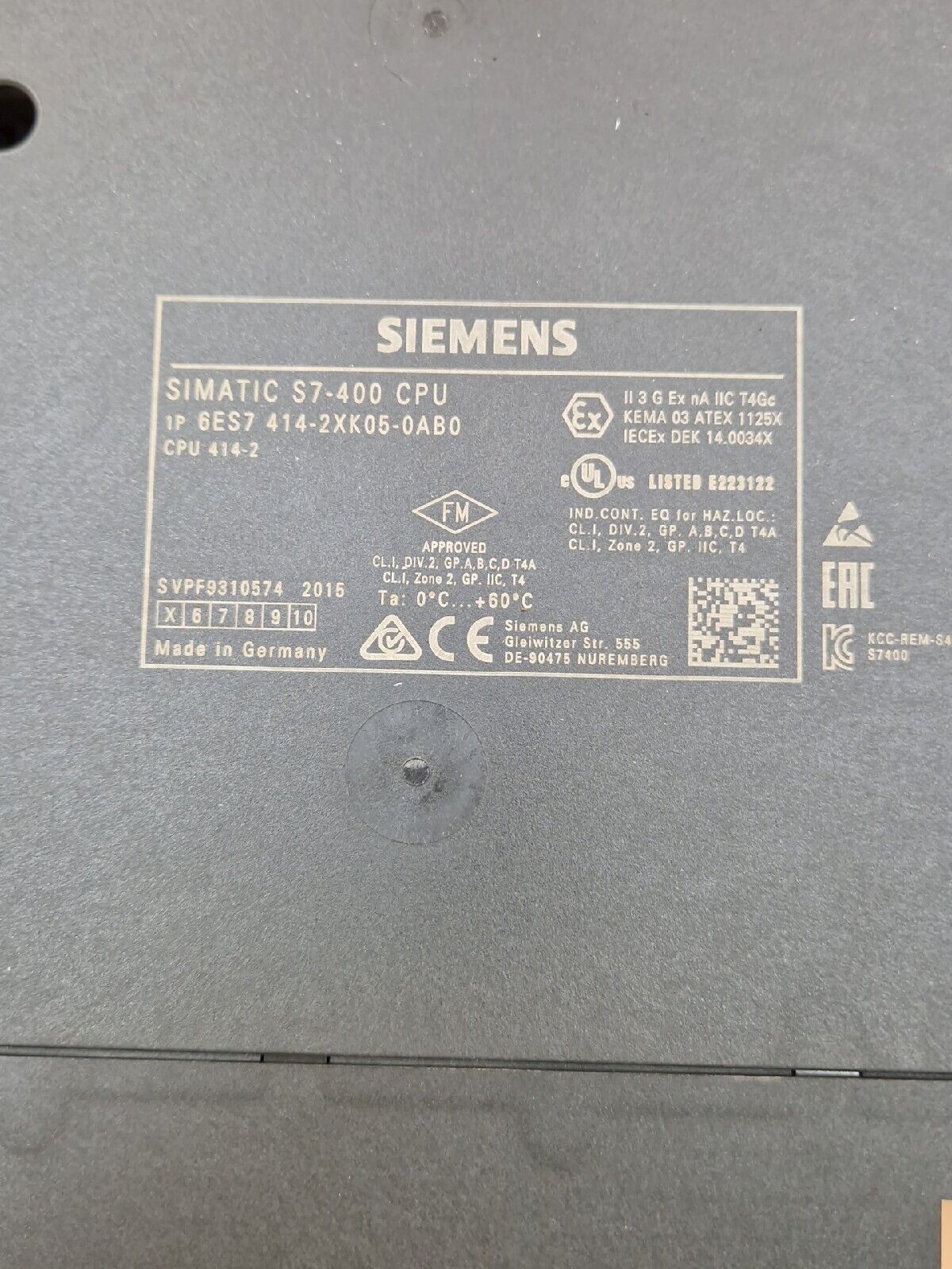 Siemens Simatic S7-400 6ES7 414-2XK05-0AB0 CPU 414-2 6ES7414-2XK05-0AB0
