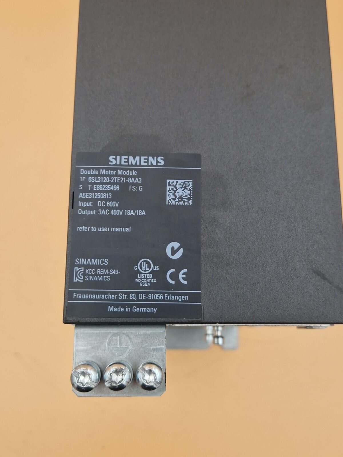 Siemens Sinamics S120 Double Motor Module 6SL3120-2TE21-8AA3 Version:B