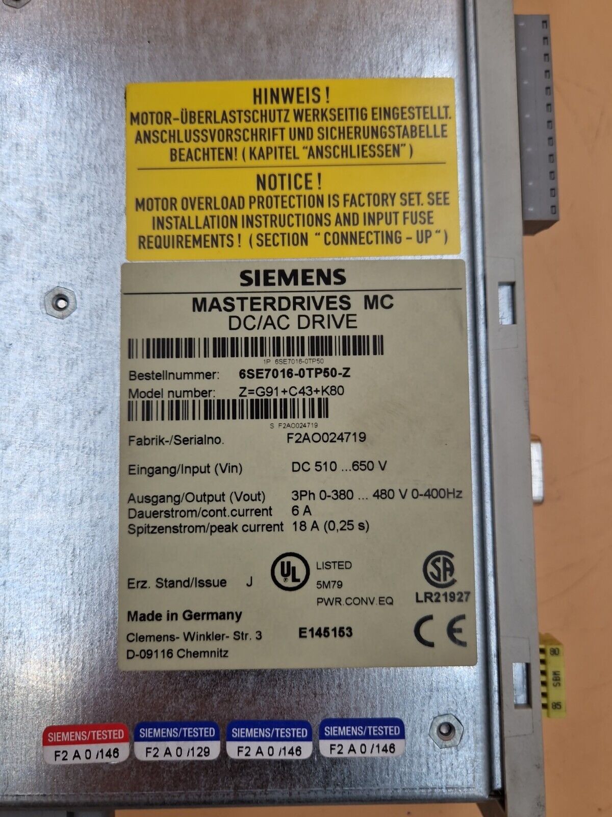 SIEMENS SIMOVERT 6SE7016-0TP50-Z