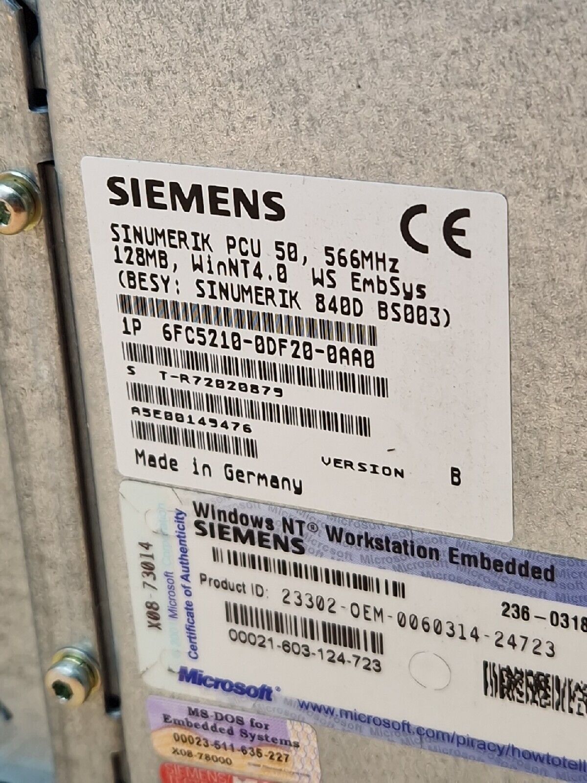 SIEMENS SINUMERIK 6FC5203-0AF02-0AA0 _ 6FC5210-0DF20-0AA0