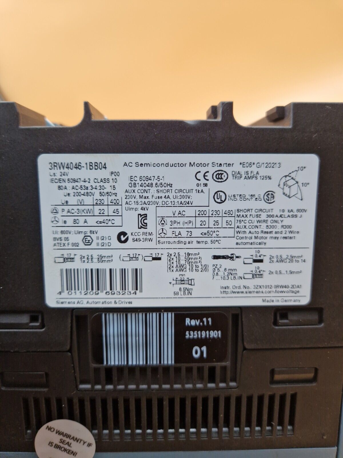 Siemens Dig.Industr. Sanftstarter Sirius 3RW4046-1BB04 IP00 Sanftstarter