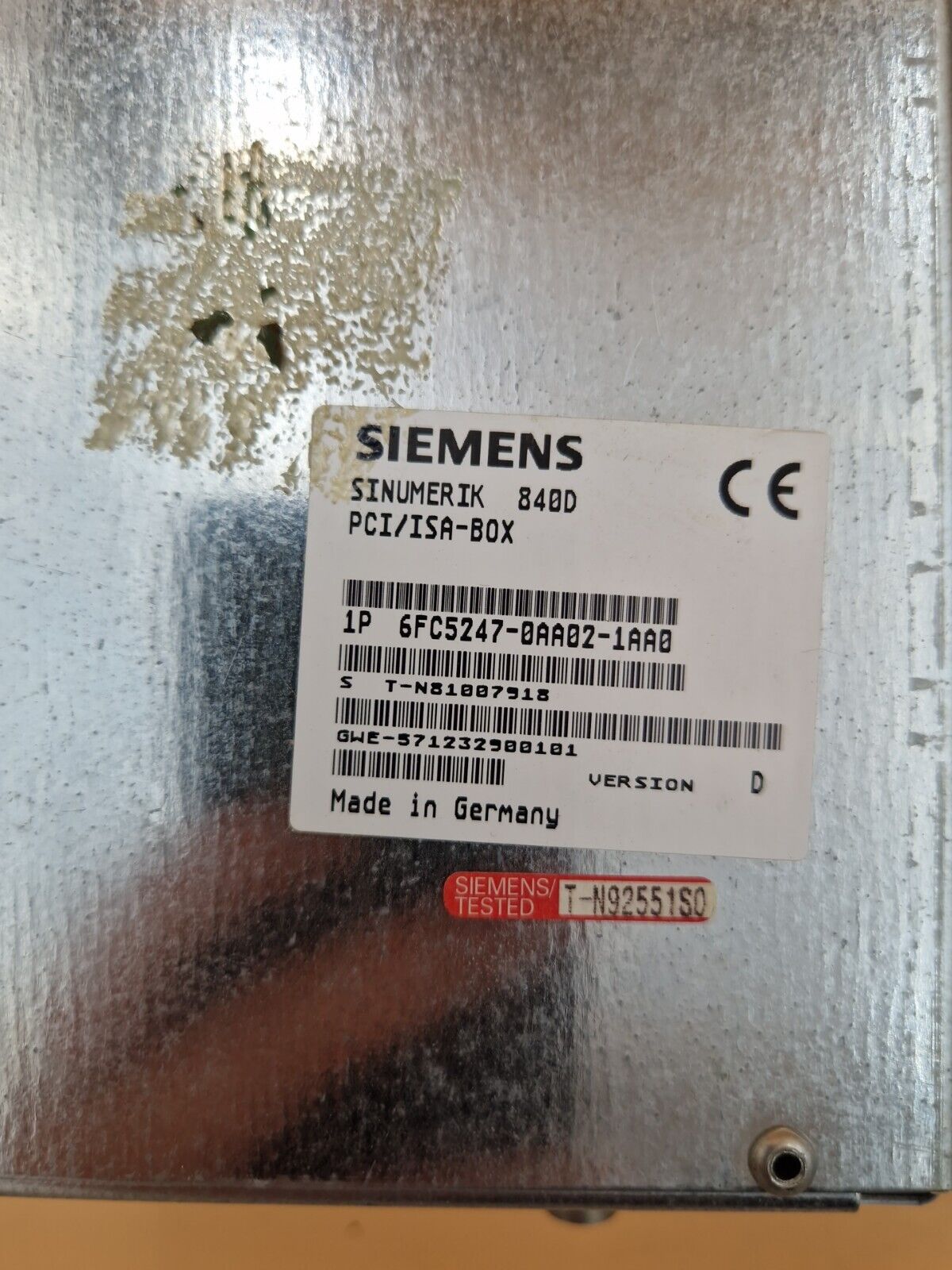 Siemens SINUMERIK 840D 6FC5210-0DA20-2AA1   6FC5 210-0DA20-2AA1 Ver: C -used-